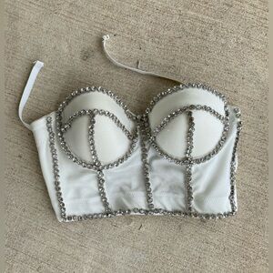 Lydia Rhinestone Bralette Crop Top Corset Bra, Size Small